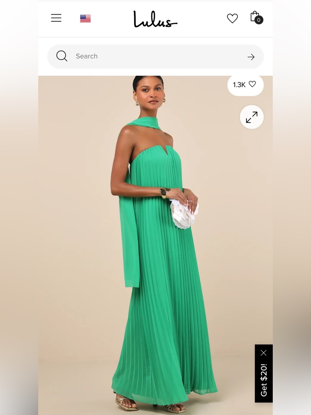 Lulu's Bright Green Pleated Gown with Scarf